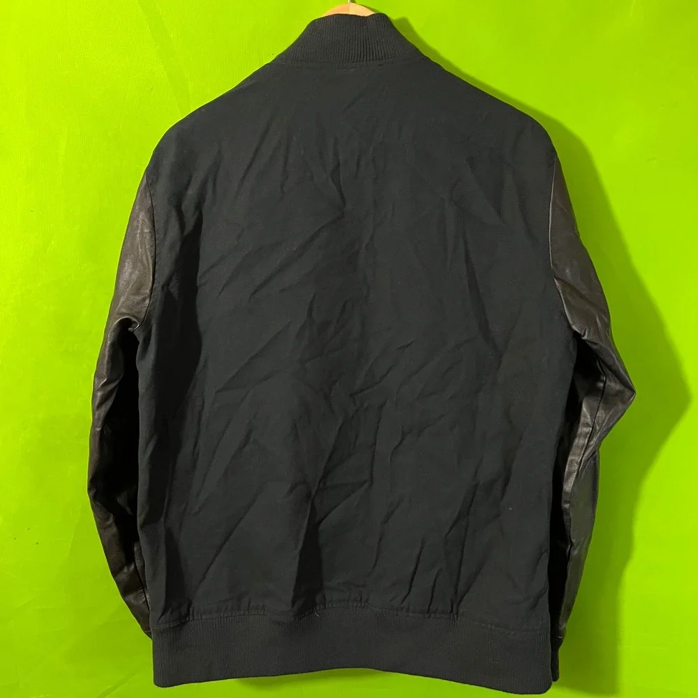Large Five Four Black Bomber Jacket Sleeves Full‎ Zip Up Lined Striped